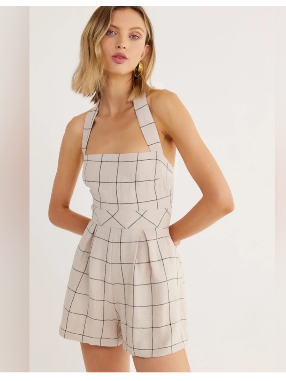 NWT! Revolve X Rumer the Label Natural Quinn Linen Romper Size XS Preppy Boho